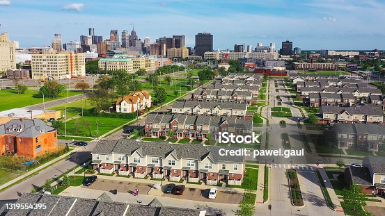istock Aerial view of Detroit downtown residential area Michigan USA 1319554395