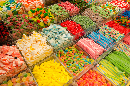 Assorted candy for sale in the Souk, also called the Mahane Yehuda market in Jerusalem, Israel