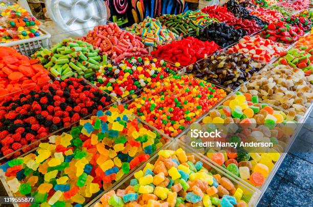 Candy For Sale In Jerusalems Mahane Yehuda Market Stock Photo - Download Image Now - Candy Store, Candy, Store