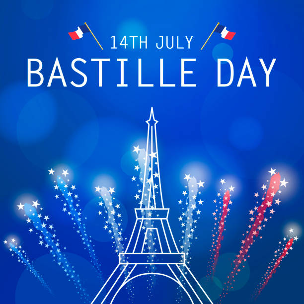 ilustraciones, imágenes clip art, dibujos animados e iconos de stock de fuegos artificiales del día de la bastilla - blue background french culture european culture france