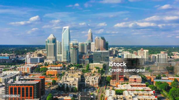 Charlotte North Carolina Uptown Downtown Aerial View Stock Photo - Download Image Now