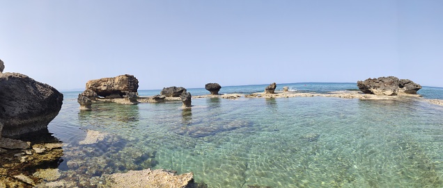 sea rocky bay with clear water and beautiful rocks. Paralimni. Protaras. Ayia Napa. Cyprus.