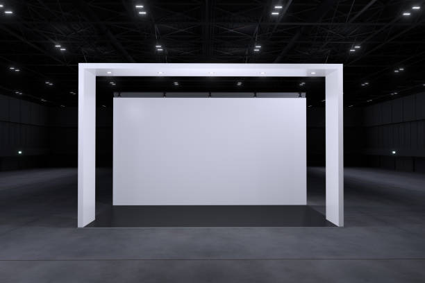 istock Exhibition standing for mockup and Corporate identity. Retail booth design elements in Exhibition hall .3d render. 1319560249
