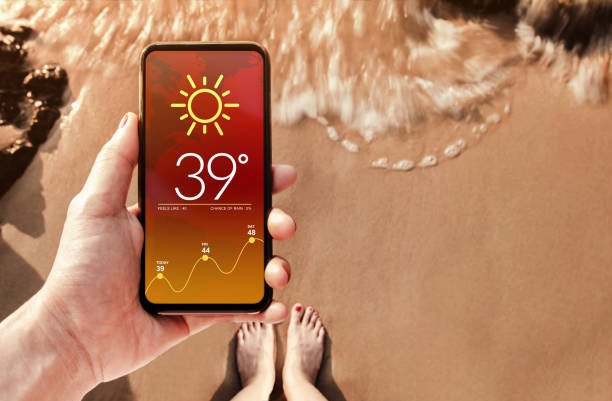 istock High Temperature Weather Forecast show on Mobile Screen on Hot Summer Sunny Day. Technology for Ecology Concept. 1319561542