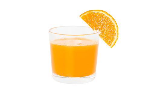 100% Orange juice glass with fresh orange slices isolated on white background. clipping paths.