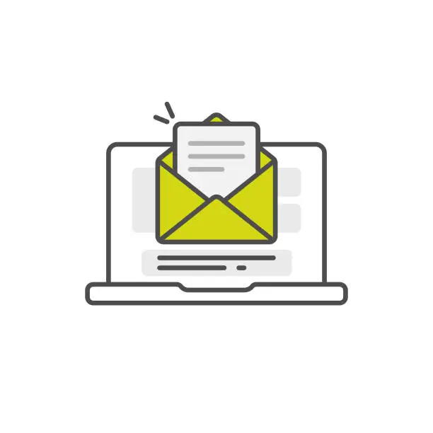 Vector illustration of Laptop Computer Screen on Email Icon.