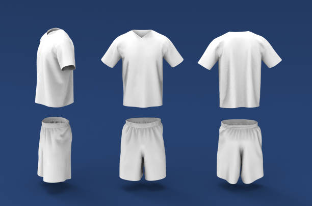 istock Blank white soccer uniform set isolated on blue background 1319570808