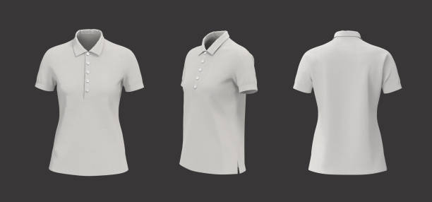 istock Women's collared shirt mockup, front, side and back views 1319571119