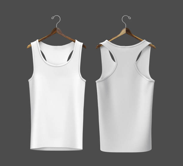 istock Blank sleeveless t-shirt mockup in front and back views 1319571193
