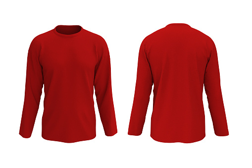 maqueta de camiseta larga roja para hombres en las vistas delantera y trasera photo