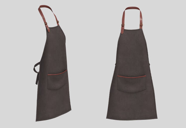 Blank aprons with leather straps, apron mockup stock photo