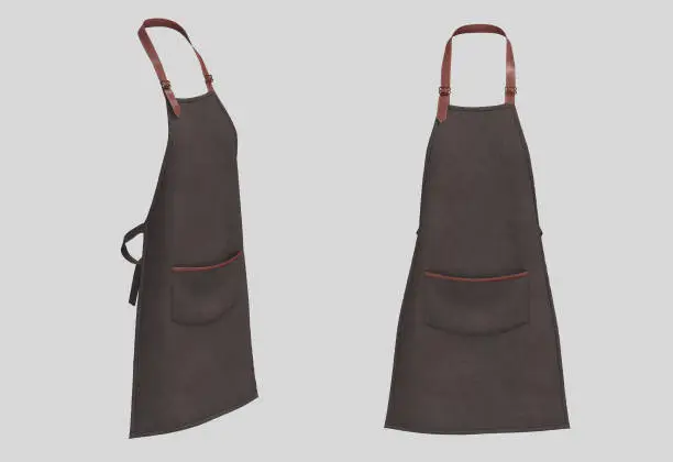 Photo of Blank aprons with leather straps, apron mockup