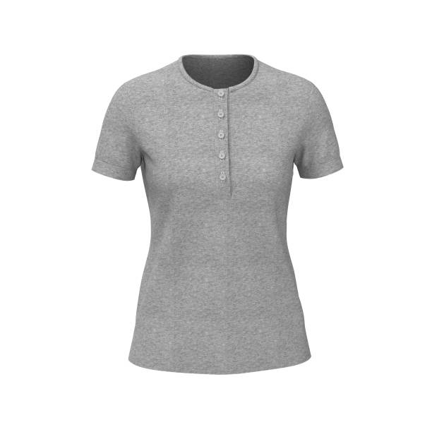 istock Women's short-sleeve henley t-shirt mockup, front view 1319572262