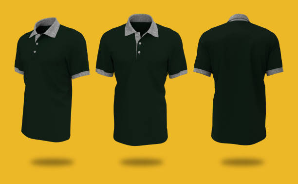 istock Blank collared shirt mockup in front, side and back views 1319572313