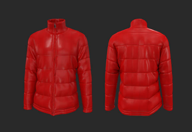 Men's warm sport puffer jacket isolated over grey background