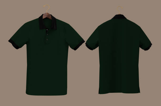 istock Blank collared shirt mockup template in front and back views 1319572578