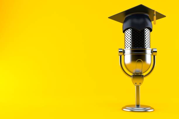 Radio microphone with mortarboard stock photo