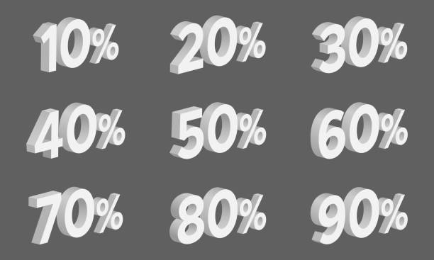 ilustrações, clipart, desenhos animados e ícones de conjunto de números isométricos de desconto 3d com percentuais - number 10 percentage sign promotion sale