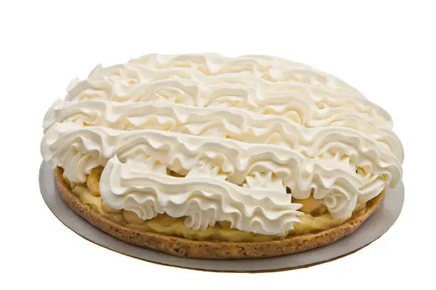 Banana cream pie against a white background