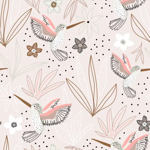 Vector illustration of Seamless childish pattern with hand drawn collibi,florals. Creative scandinavian style kids texture for fabric, wrapping, textile, wallpaper, apparel. Vector illustration