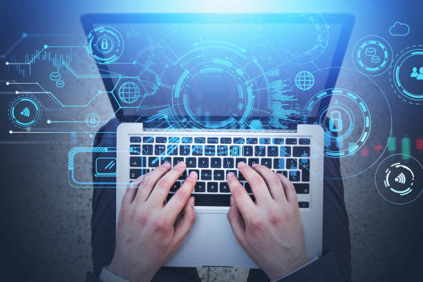 istock Businessman wearing formal suit is sitting and typing message 1319578656