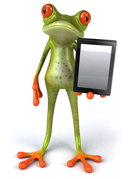 rana e tablet pc - frog three dimensional shape animal green foto e immagini stock