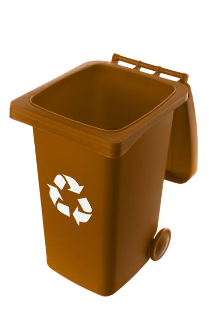 istock Plastic brown trash can isolated on white background 1319580577