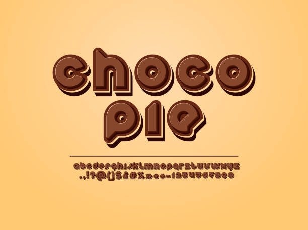 illustrazioni stock, clip art, cartoni animati e icone di tendenza di font 3d al cioccolato, alfabeto marrone, gustose lettere arrotondate dalla a alla z e numeri da 0 a 9, illustrazione vettoriale 10eps - biscuit cookie cake variation