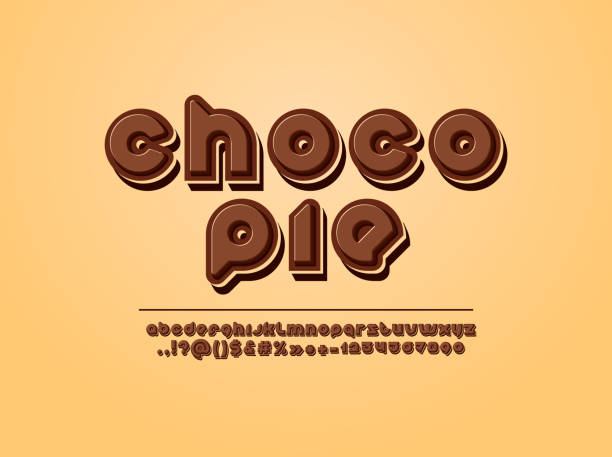 illustrazioni stock, clip art, cartoni animati e icone di tendenza di font 3d al cioccolato, alfabeto marrone, gustose lettere arrotondate dalla a alla z e numeri da 0 a 9, illustrazione vettoriale 10eps - cookie letter illustrations