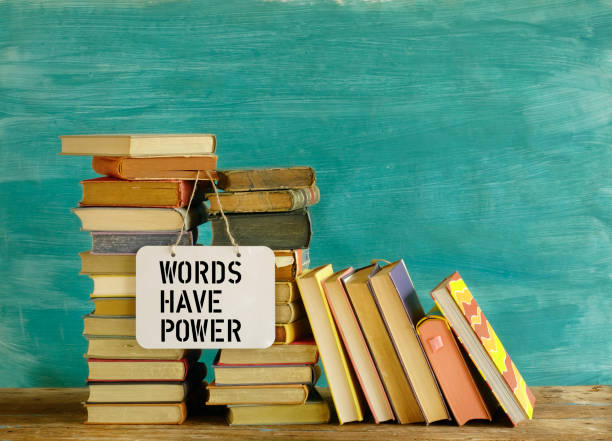 istock Stack of books and saying Words have power, education reading,learning concept 1319580777