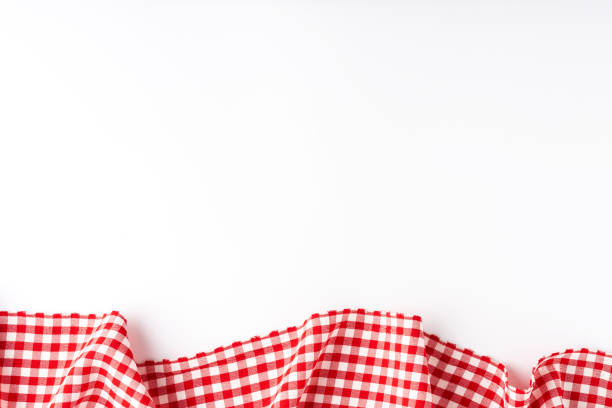 Overhead shot of red checkered table cloth with copyspace Overhead shot of red checkered table cloth with copyspace picnic blanket stock pictures, royalty-free photos & images