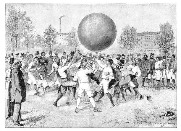 illustrazioni stock, clip art, cartoni animati e icone di tendenza di persone che giocano a fistball o fistball a berlino tempelhof 1896 - 1896