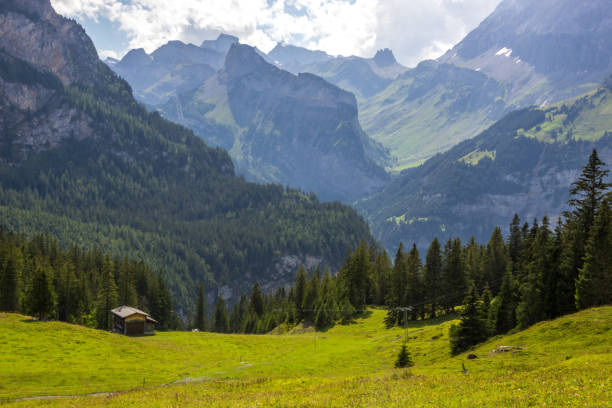 スイスアルプスの登山道 - european alps mountain beauty in nature oeschinen lake ストックフォトと画像