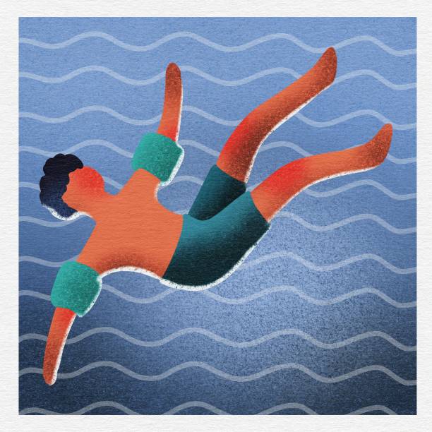 istock Hand drawing abstract textured swimming kid sea. Use for poster, card, print, postcard, banner, traveling store 1319584273