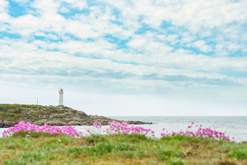 Subbe Lighthouse in Varberg, Sweden. Focus is on the lighthouse.