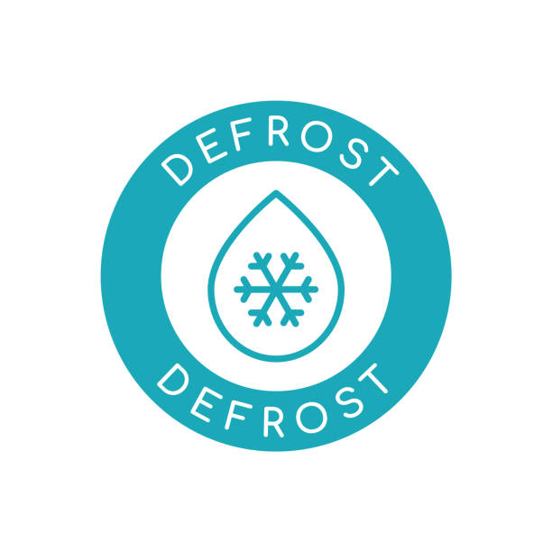 ilustrações de stock, clip art, desenhos animados e ícones de defrost icon. blue snowflake and a water drop in a circle. line icon. - defreeze