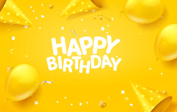 ilustrações, clipart, desenhos animados e ícones de faixa vetorial de feliz aniversário com confetes. ilustração com saudações - yellow balloon
