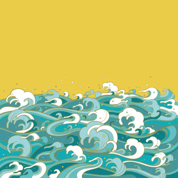 Vector illustration of Vector background with waves in traditional oriental style.