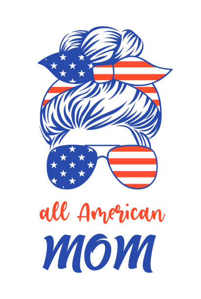 ilustrações de stock, clip art, desenhos animados e ícones de 4th of july illustration. woman's head in sunglasses, bandana. patriotic mom life. - computer graphic image women national landmark