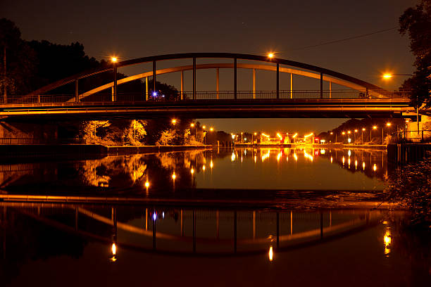 istock Bridge And Canal Lock At Night 131959858