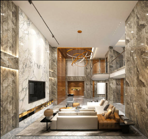 istock 3d render of luxury home interior and living room 1319599086