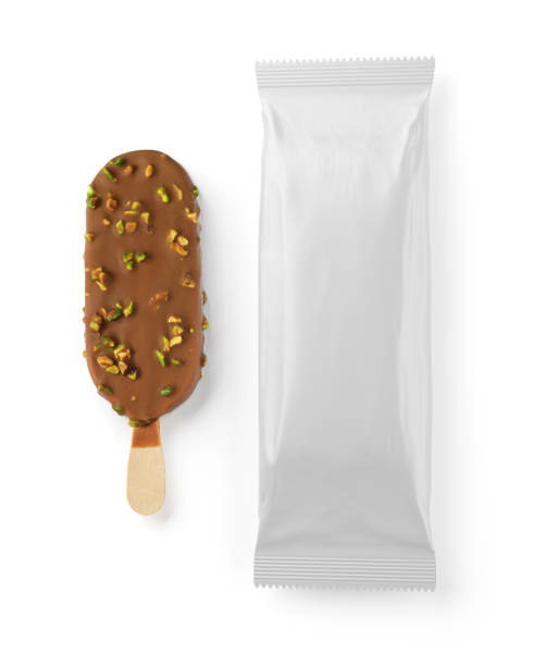 istock Chocolate popsicle with pistachio nuts and clean package isolated. 3D rendering and photo. 1319599467
