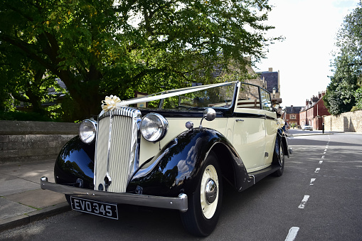 Lincoln, United Kingdom - Sep 12, 2020: A wedding vintage car in Lincoln, England