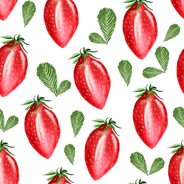 клубничное поле акварели бесшовные картины. - strawberry vine pattern plant stock illustrations