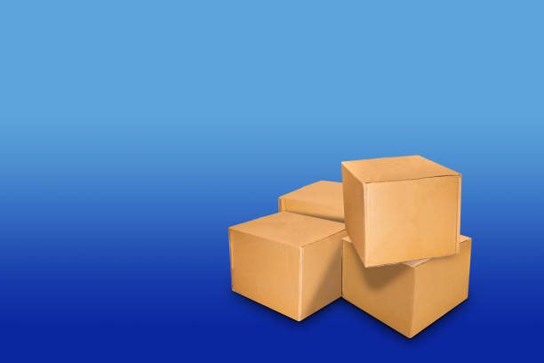 istock crate parcel box post for delivery shipping, cardboard paper carton box brown for packaging delivery, crate cargo paper box on blue color background, merchandise stock in warehouse concept, copy space 1319612270