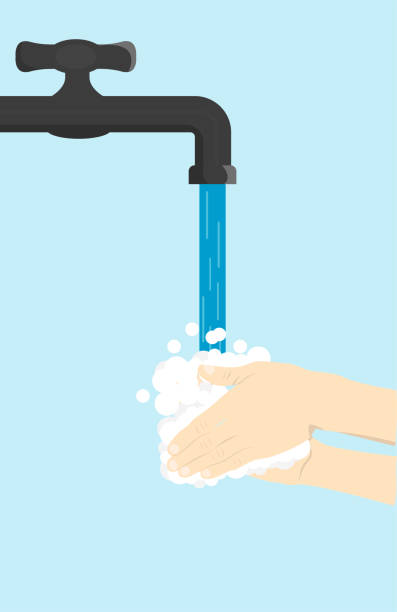 человек мыть руки под водопроводной водой - faucet stream water bathroom stock illustrations