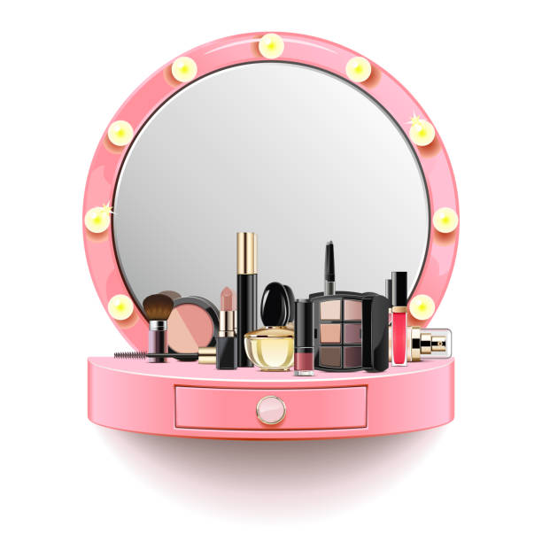 Vector Pink Dressing Table Vector Pink Dressing Table isolated on white background backstage mirror stock illustrations