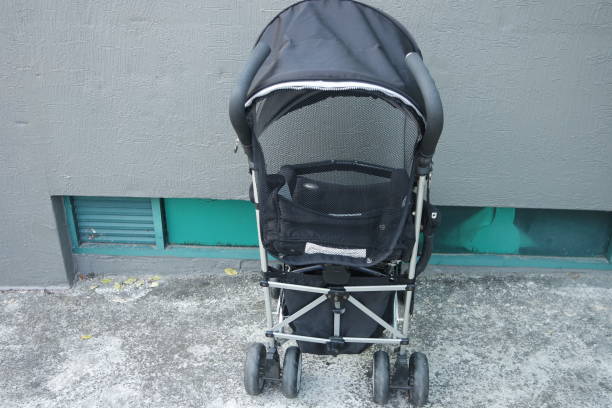 istock Black color baby stroller with head covering 1319620084