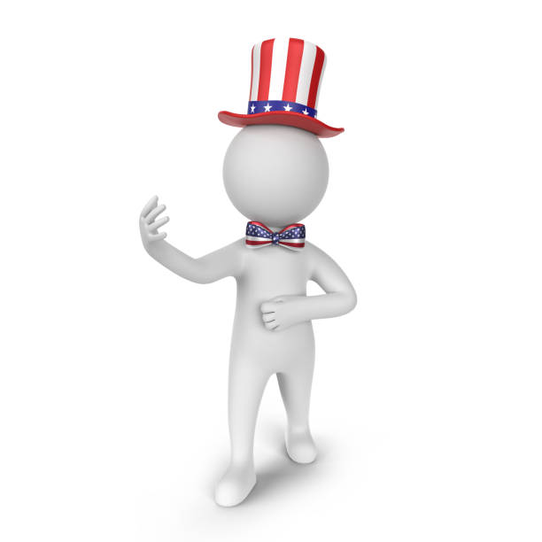 istock Man Wears Fedora with Printed American Flag On Calling Everybody Against White 1319621057