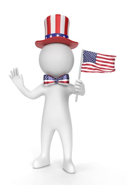 istock Man Wears Fedora while Holding an American Flag and Waving Hand Against White 1319621280